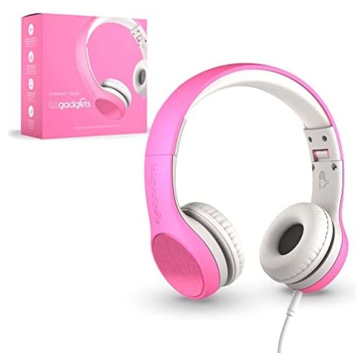 LilGadgets Connect+ Style Premium Kids Headphones with Microphone, Headphones for Kids for School - Foldable Toddler Headphones, Pink