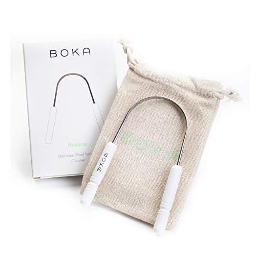 Boka Rasana Stainless Steel Tongue Cleaner and Scraper with Linen Travel Pouch, Remove Tongue Buildup and Freshen Breath (Pack of 1)