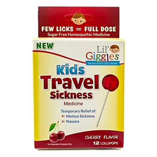 Lil' Giggles Kid's Medicated Travel Sickness Lollipops – for Children Motion Sickness, Car Sickness and Travel Nausea. Homeopathic Remedy. The Medicine Kid’s Will Love to take. 12 CT