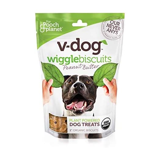 V-dog Vegan Wiggle Biscuit Organic Dog Treats for Small, Medium and Large Breeds, Great for Training, Natural Peanut Butter Flavor Superfoods, 7 Ounce