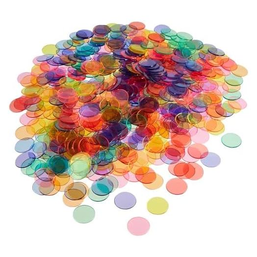 Brybelly Royal Bingo Supplies Bingo Chips for Bingo Games - 1000 Count, Mixed - 3/4" Translucent Bingo Markers - Clear Plastic Bingo Chips Bulk Transparent Counters