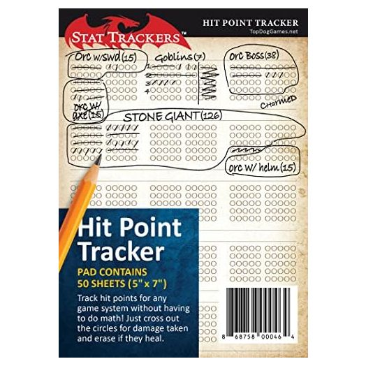 Hit Point Tracker Pad for RPGs, Like DND and Pathfinder, Plus War Games, Board Games, and CCGs to Easily Track Any Resource