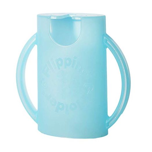 Squeeze Proof Flipping Holder for Food Pouches & Juice Boxes - Universal Multipurpose Design - Prevent Messes & Support Self-Feeding - Curved Handles for Easy Grasping - Food Safe - Blue (Blue)