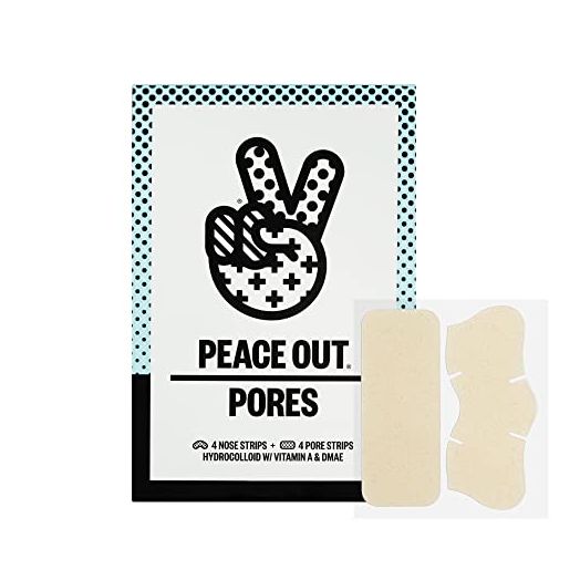 Peace Out Skincare Pores. Hydrocolloid Pore-Refining Nose and Face Strips with Vitamin A to Shrink Enlarged Pores and Remove Blackheads (4 pore and 4 nose strips)