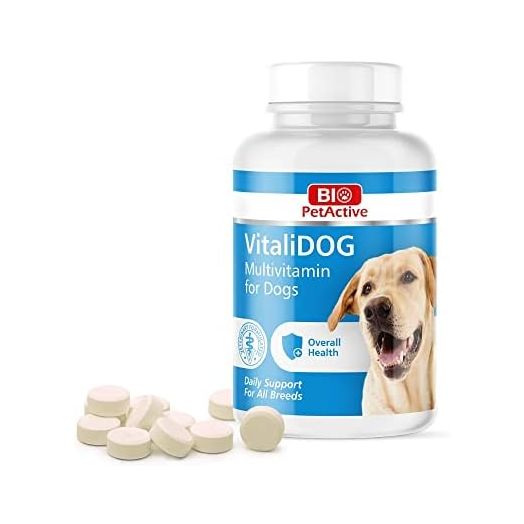 VitaliDOG Multivitamin for Dogs, Skin and Coat Supplement, Dog Prenatal Health Supplies, Vitamin A + E + B9 + B5 + H + Biotin + Amino Acids + Folic Acid for Dogs, 150 Chewable Tablets