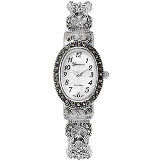 Geneva Platinum Marcasite Oval Face Women's Watch