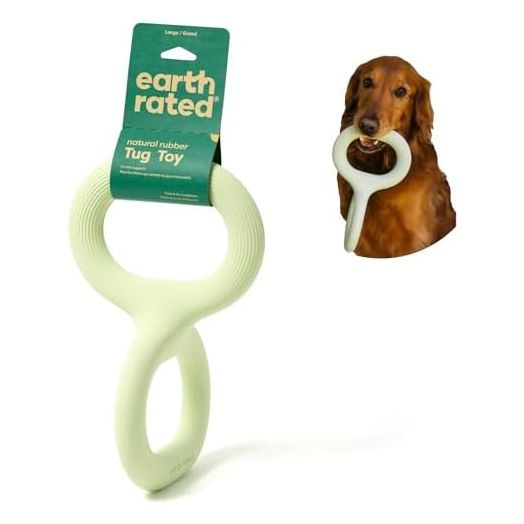 Earth Rated Tug of War Dog Toy, Interactive Pull Toy for Adult and Puppy Dogs, Ergonomic Grip, Natural Rubber, Large, Green