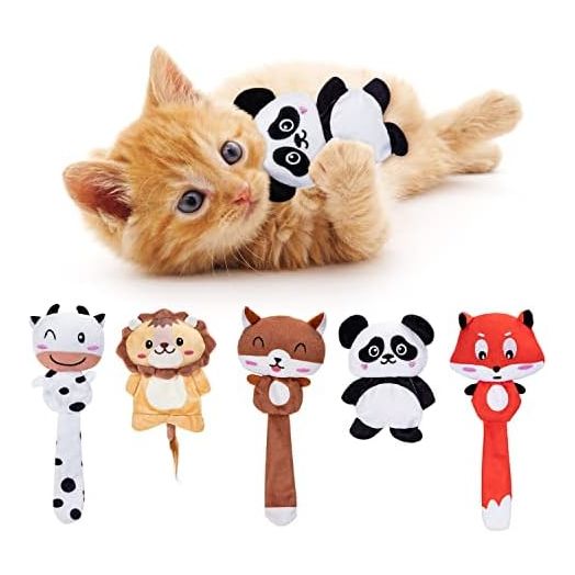 Nobleza Catnip Toys for Indoor Cats, 5 Pack Cute Kitten Teething Chew Toys, Plush Bite Resistant Cat Toys with Crinkle Paper and Organic Catnip, Animal Shapes Kitty Toy for Bored Cats