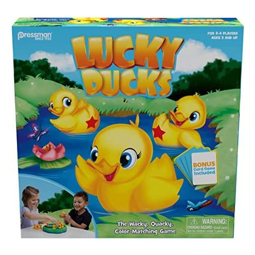 Pressman Lucky Ducks, The Memory and Matching Game That Moves, Includes A Fun Pop The Pig Make-A-Match Card Game