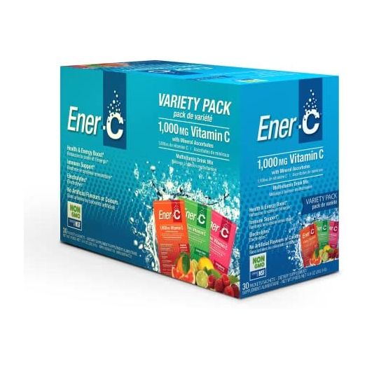 Ener-C Variety Pack Multivitamin Drink Mix, 1000mg Vitamin C, Non-GMO, Vegan, Real Fruit Juice Powders, Natural Immunity Support, Electrolytes, Gluten Free, 1-Pack of 30