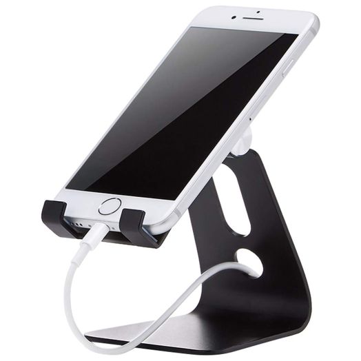 Amazon Basics Adjustable Aluminum Cell Phone Desk Stand for iPhone and Android, Black