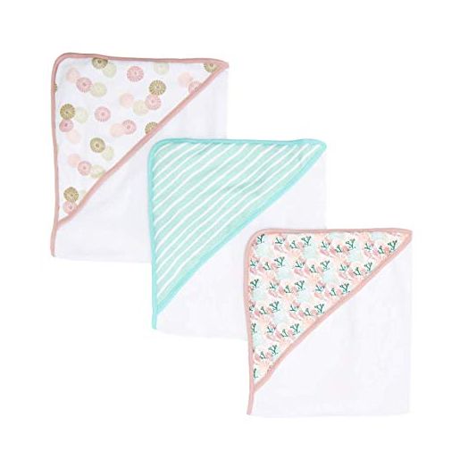 Spasilk Hooded Towel Set for Newborn Boys and Girls, Soft Terry Towel Set, Pack of 3, Pink Shells