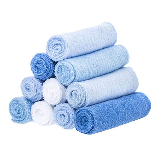 Spasilk Washcloth Wipes Set for Newborn Boys and Girls, Soft Terry Washcloth Set, Pack of 10, Blue