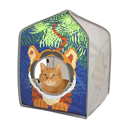 Kitty City Pop-up Safari Hut Play House, Cat Cube, Play Kennel, Cat Bed, Jungle Cat House