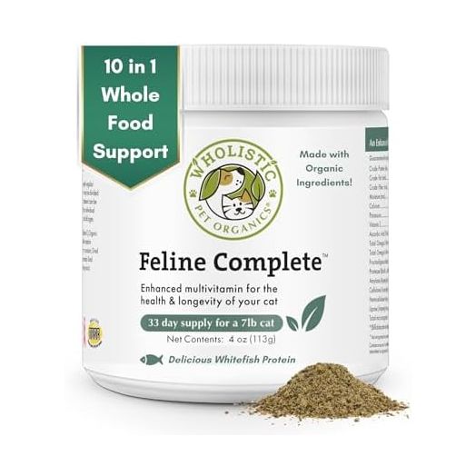 Wholistic Pet Organics Feline Complete: Cat Multivitamins Powder - 4 oz - Immune Support Supplements for Cats - Cat Probiotics, Minerals & Vitamins for Cats - Antioxidants for Cat Skin & Coat