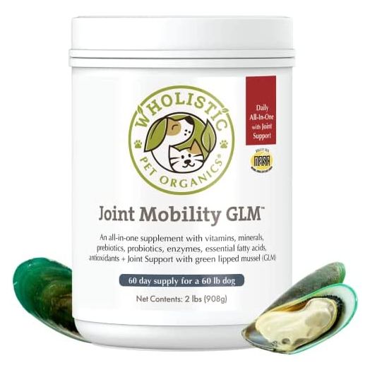 Wholistic Pet Organics Joint Supplement: Joint Mobility with Green Lipped Mussel Daily Joint Health Supplements for Dogs - Dog Glucosamine Powder with MSM, Probiotics, Vitamins, Minerals - 2 Lb