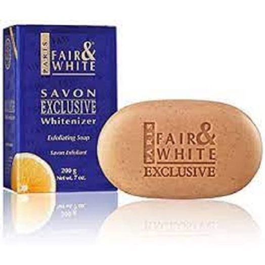 Fair and White Exclusive Exfoliating Soap - 7 oz / 200 g - Skin Brightening Bar, Fade Dark Spots, Hyperpigmentation Soap, Uneven Skin Tone, with Vitamin C and Shea Butter