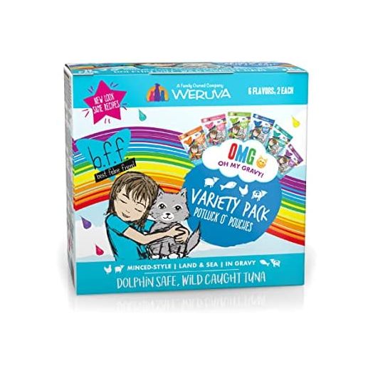 Weruva B.F.F. OMG - Best Feline Friend Oh My Gravy! Grain-Free Natural Wet Cat Food Pouches, Land & Sea Recipes in Gravy