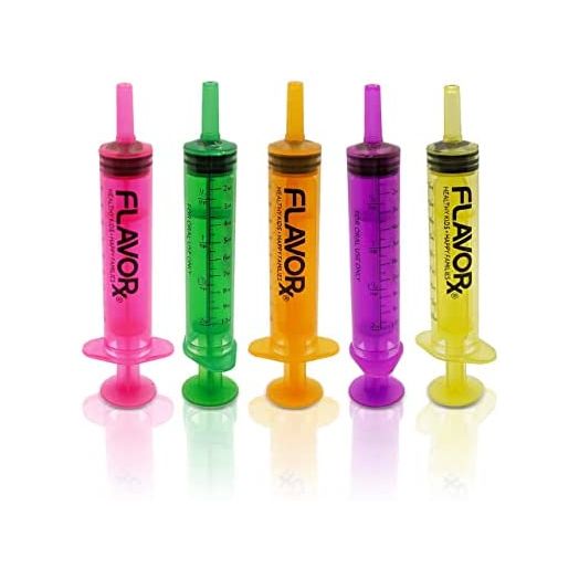 FLAVORx Rainbow Dose Oral Dosing Syringes | No More Medicine-Time Meltdowns! | 5 Uniquely Colored Syringes | 10ml (2tsp) Each | 3 Bottleneckers Included