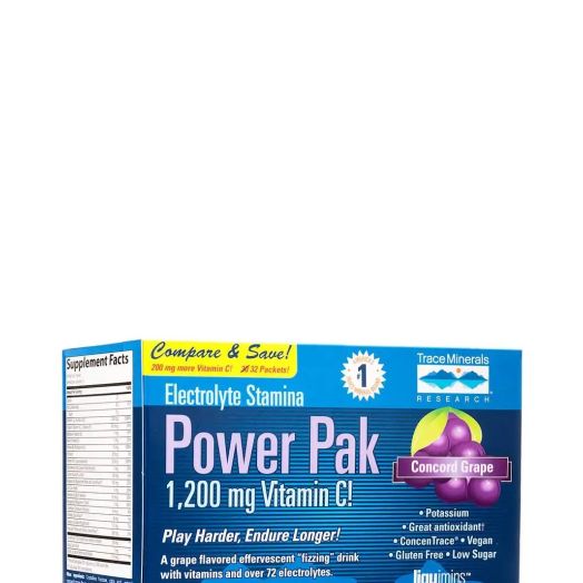 Trace Minerals Research Electrolyte Stamina Power Pak with 1200 mg Vitamin C, Concord Grape Effervescent Flavor - Box of 30 Packets (0.17 oz / 4.9 Grams each)