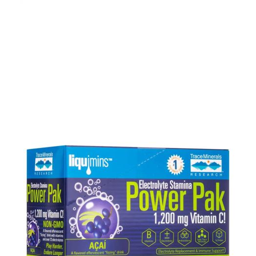 Trace Minerals Research Electrolyte Stamina Power Pak with 1200 mg Vitamin C, Acai Berry Effervescent Flavor - Box of 30 Packets