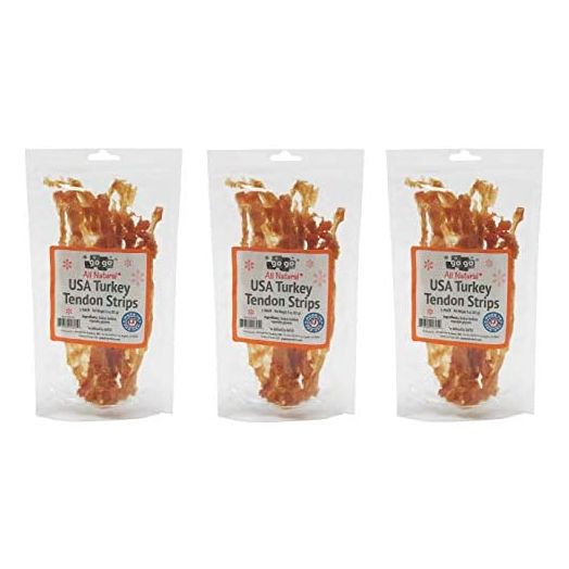 3oz GoGo Turkey Tendon Strips Dog Chew Treats Sourced and Made in The USA - 3 Pack