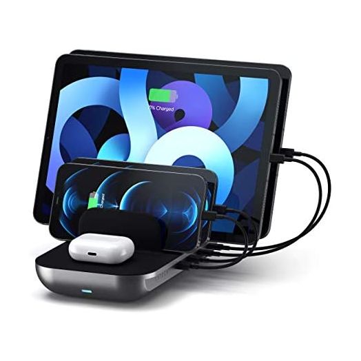 Satechi Dock5 Multi-Device Charging Station with Wireless Charging – Cables Sold Separately – Compatible with 2022 iPad Air M2, 2021 iPad Pro M1, 2020 iPad Air, iPhone 13 Pro Max/13 Pro/13 Mini/13