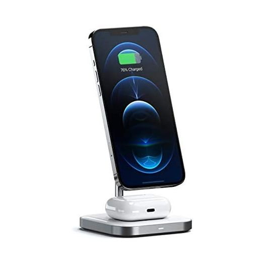 Satechi Aluminum 2-in-1 Magnetic Wireless Charging Stand – Compatible with iPhone 13 Pro Max/13 Pro/13 Mini/13 with MagSafe, AirPods Pro