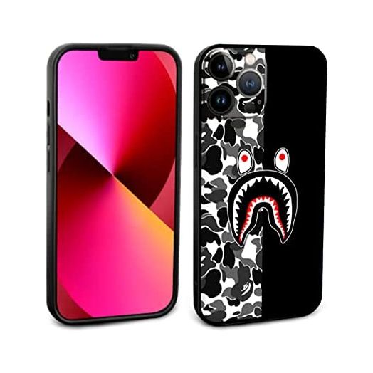 Shark Teeth iPhone 13 Mini Case Silicone for Women and Men, Cute Soft Clear Camo Shark Face Full Body Protection Shockproof Cover, Compatible with iPhone 13 Mini 5.4-Inch Black Camouflage