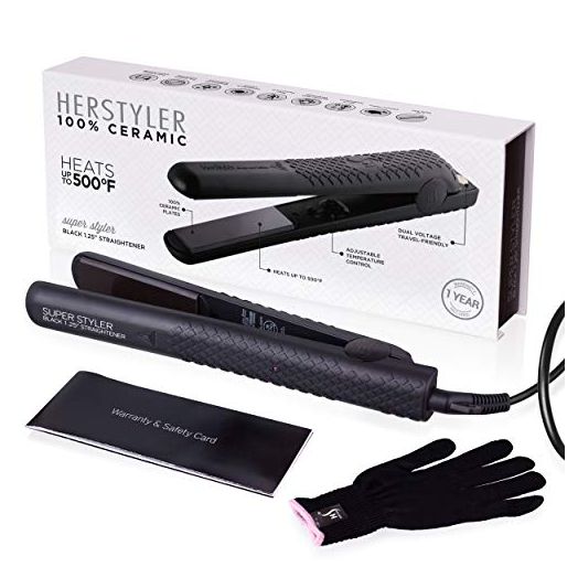 Herstyler Superstyler Onyx Ceramic Flat Iron, Ceramic Hair Straightener With Adjustable Temperature, Travel-friendly Dual Voltage Flat Iron