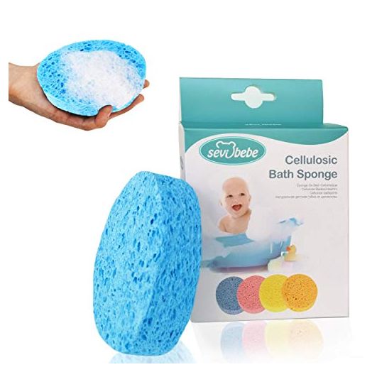 Sevi Baby Cellulose Bath Sponge,100% All Natural Pure Baby Bath Sponge, Biodegradable, Hypoallergenic, Soft & Absorbent Sponge For Baby's Skin, Made in Turkey (Blue)