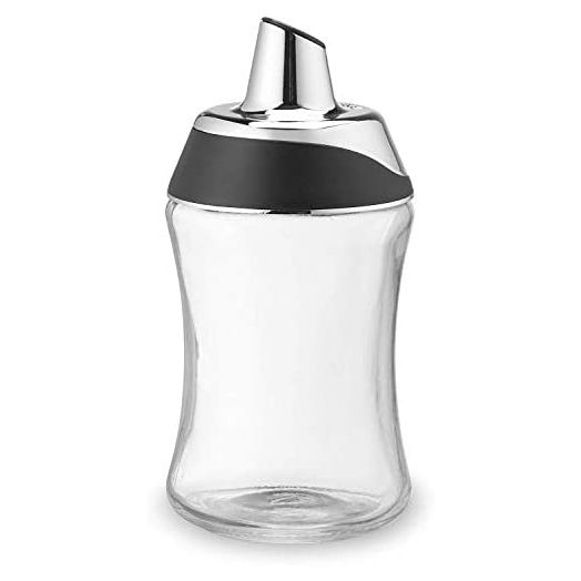 J&M Design Sugar Dispenser & Shaker For Coffee , Cereal , Tea & Baking with Pouring Spout and Lid for Easy Spoon Measuring Pour - 7.5oz Glass Jar Container - Dishwasher Safe