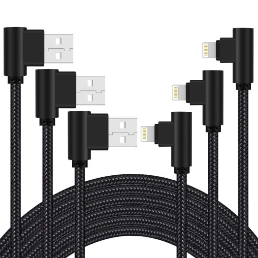 iPhone Charger 3ft MFi Certified 3 Pack 90 Degree Nylon Braided Lightning Cable Right Angle iPhone Charging Cord for iPhone 13 12 11 Pro X XS XR 8 Plus 7 6 5 and More (Black, 3 FT)