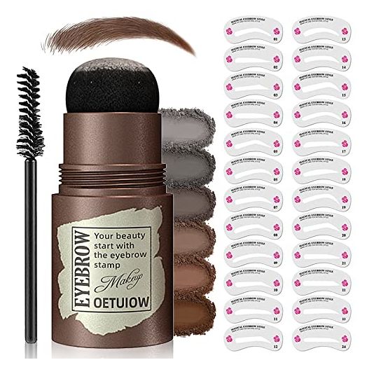 Eyebrow Stamp Stencil Kit 1 Step Brow Stamp Shaping Kit Long-Lasting Waterproof with 24 Reusable Eyebrow Stencils, 3 in 1 Hairline Shadow Hair Root Bronzer (Medium Brown)