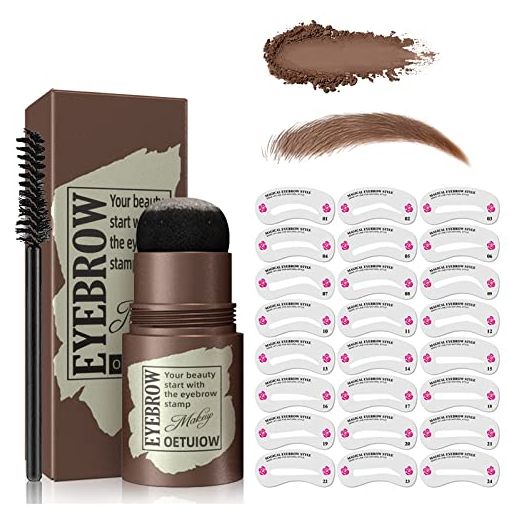 Eyebrow Stamp Stencil Kit - One Step Brow Stamp Shaping Kit Long-Lasting Waterproof, 3 in 1 Hairline Shadow with 24 Reusable Eyebrow Stencils Hair Root Bronzer Light Brown