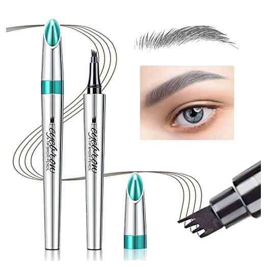 Eyebrow Pencil Eyebrow Microblading Pen - Eye Makeup Eyebrow Pen Micro 4 Point Brow Pen Lift & Snatch Eyebrow Microblading Pen Long-Lasting Waterproof Natural Eyebrow Hair (Gray)