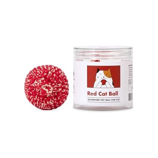 Red Cat Ball - Fresh Silvervine Catnip Toy for Cat Stress Care, Handmade Woolen Matatabi Ball, 2.7 inch (7cm)