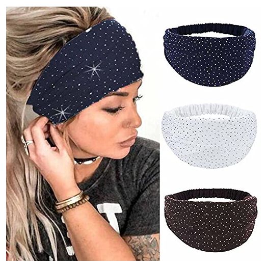 CAKURE Crystal Wide Headbands, Rhinestone Turban Head Wraps (Pack of 3)