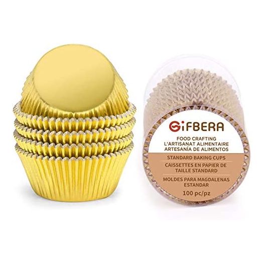 Gifbera Gold Foil Muffin Cupcake Liners / Baking Cups Standard Size, 100-Count