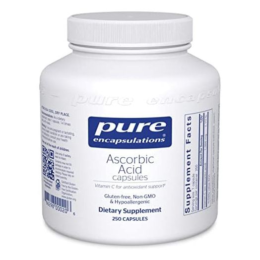 Pure Encapsulations Ascorbic Acid Capsules | Vitamin C Supplement for Antioxidant Defense, Immune Support, and Vascular Integrity* | 250 Capsules