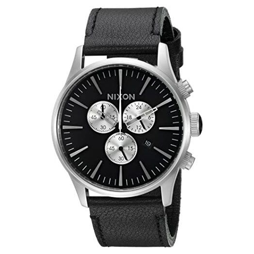 Nixon Men's 'Sentry Chrono' Quartz Metal and Leather Watch, Color:Black (Model: A405000-00)