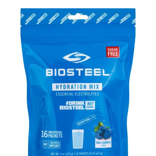 BioSteel Hydration Mix Powder, Blue Raspberry Flavor - 1 Pouch of 16 Individual Packets (4 oz / 112 Grams)