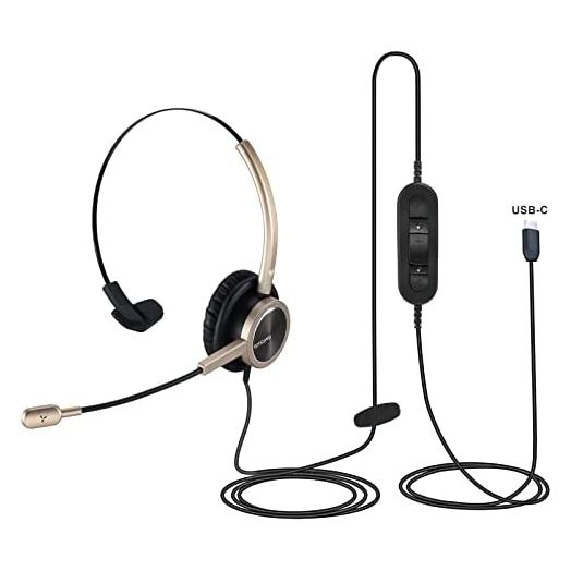 Emaiker USB Type C Headphone with Microphone, One Ear USB C Headset USB-C with Noise Cancelling Microphone with Mic Mute, Compatible with Laptop, and Mobiles Samsung,Google Pixel