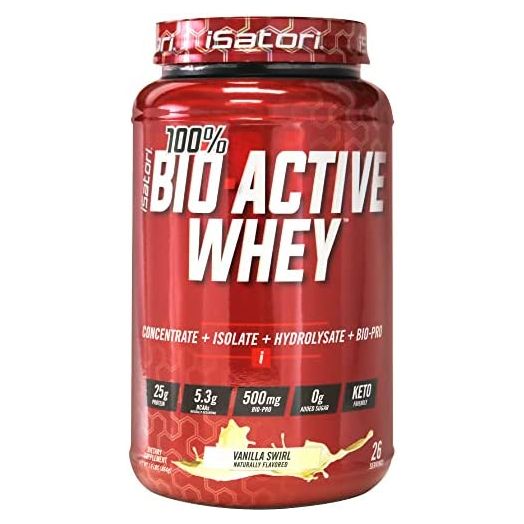 iSatori 100% Bio-Active Whey Protein Powder, Concentrate, Isolate and Hydrolysate - Bio-Gro, Bio Active Peptides, and BCAAs for Recovery 25G of Protein per Serving - Vanilla Swirl (26 Servings)