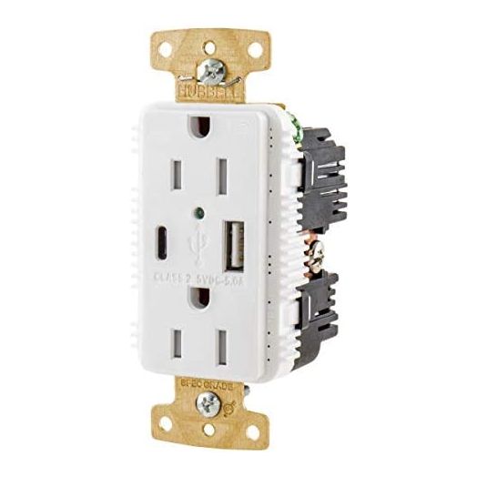 Hubbell USB15AC5WWR Outdoor USB Charging Outlet Weather Resistant WR TR-White (15 amps)