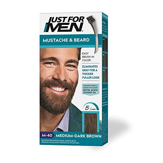 Just For Men Mustache & Beard, Beard Coloring for Gray Hair with Brush Included for Easy Application