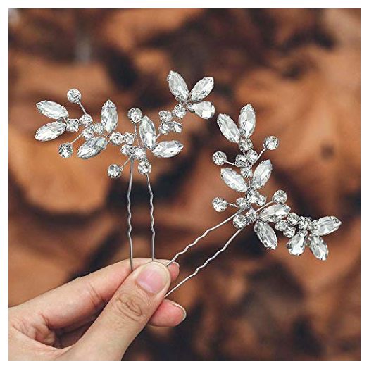 Casdre Crystal Bride Wedding Hair Pins Silver Bridal Hair Piece Wedding Hair Accessories for Women (Pack of 2)