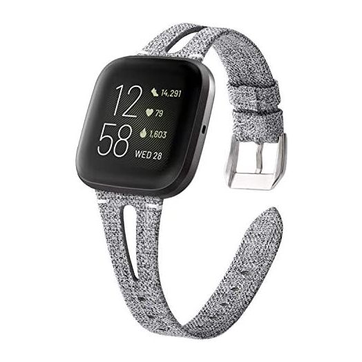 VEAQEE Woven Bands Compatible with Fitbit Versa/Versa 2/Versa Lite Edition for Women Men,Fabric Breathable Accessories Strap Adjustable Replacement Wristband for Fitbit Versa Smart Watch (Gray)