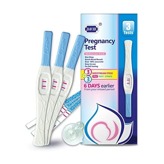 David 3 HCG Pregnancy Test Midstream Sticks and 3 Test Strips with 3 Free Urine Cups Individually-Sealed Combo Pack Rapid Detection…