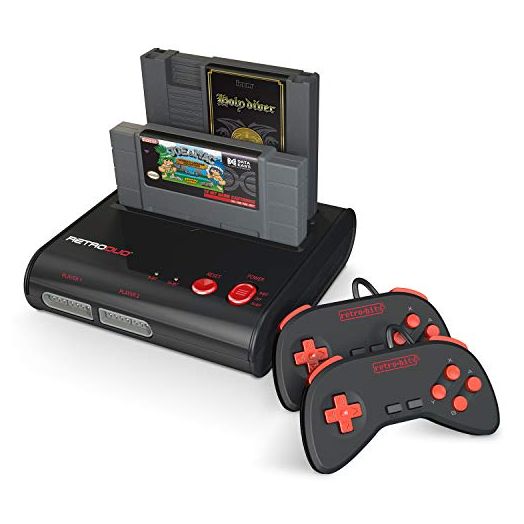 Retro-Bit Retro Duo 2 in 1 Console System, for Original NES/SNES, & Super Nintendo Games, Black/Red
